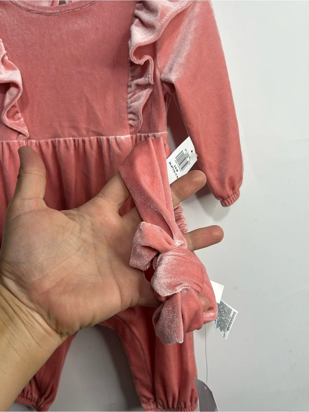 5 for $25🔥Old Navy Velvet Dusty Rose Ruffle‎ Jumpsuit Set Baby Girl 3-6M- New